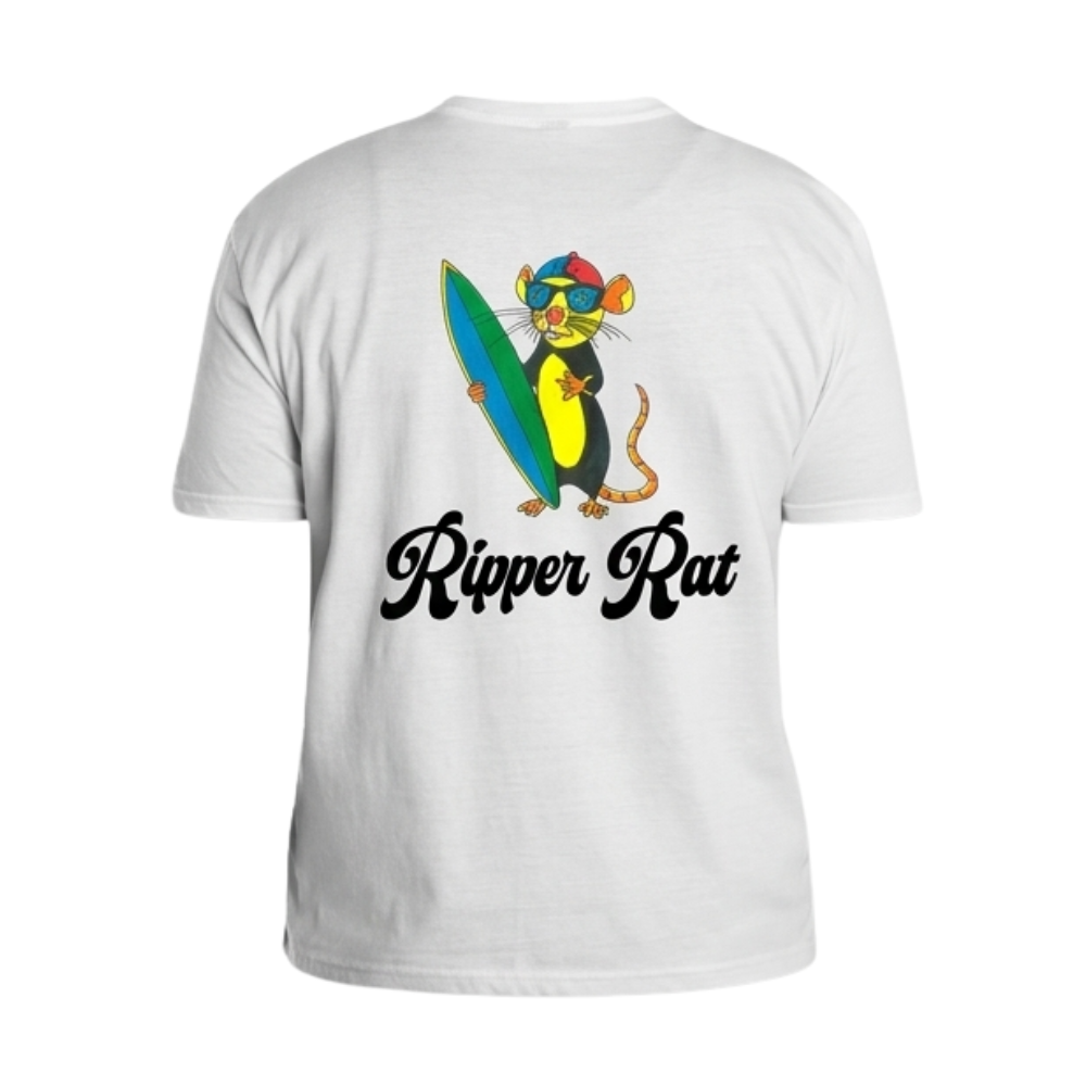 Black Surf Rat White Tee w/ Black Text - Men