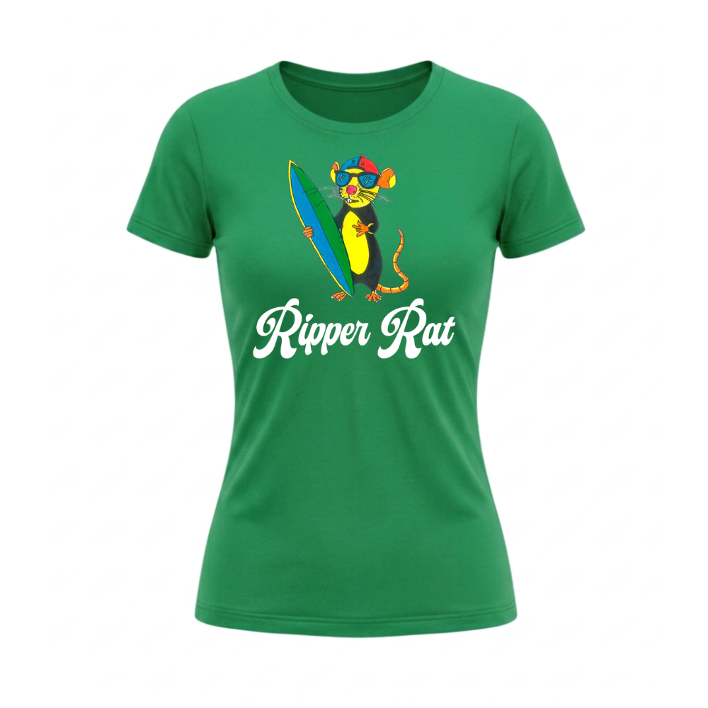 Ripper Rat Surfer Green Tee - Women