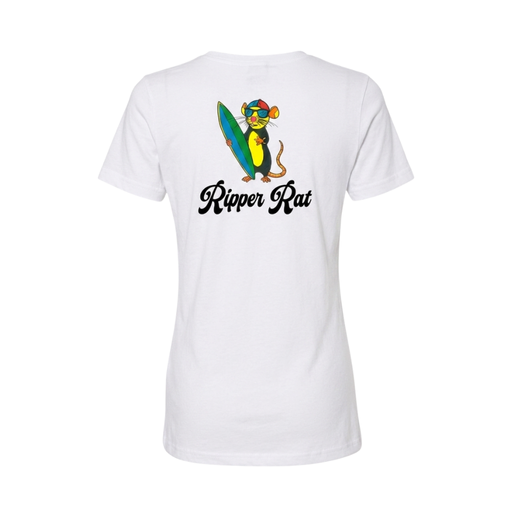 Black Surf Rat w/ Black Text White Tee - Women