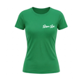 White Text Only Front Lg. Black Surf Rat  w/ White Back Text Green Tee - Women