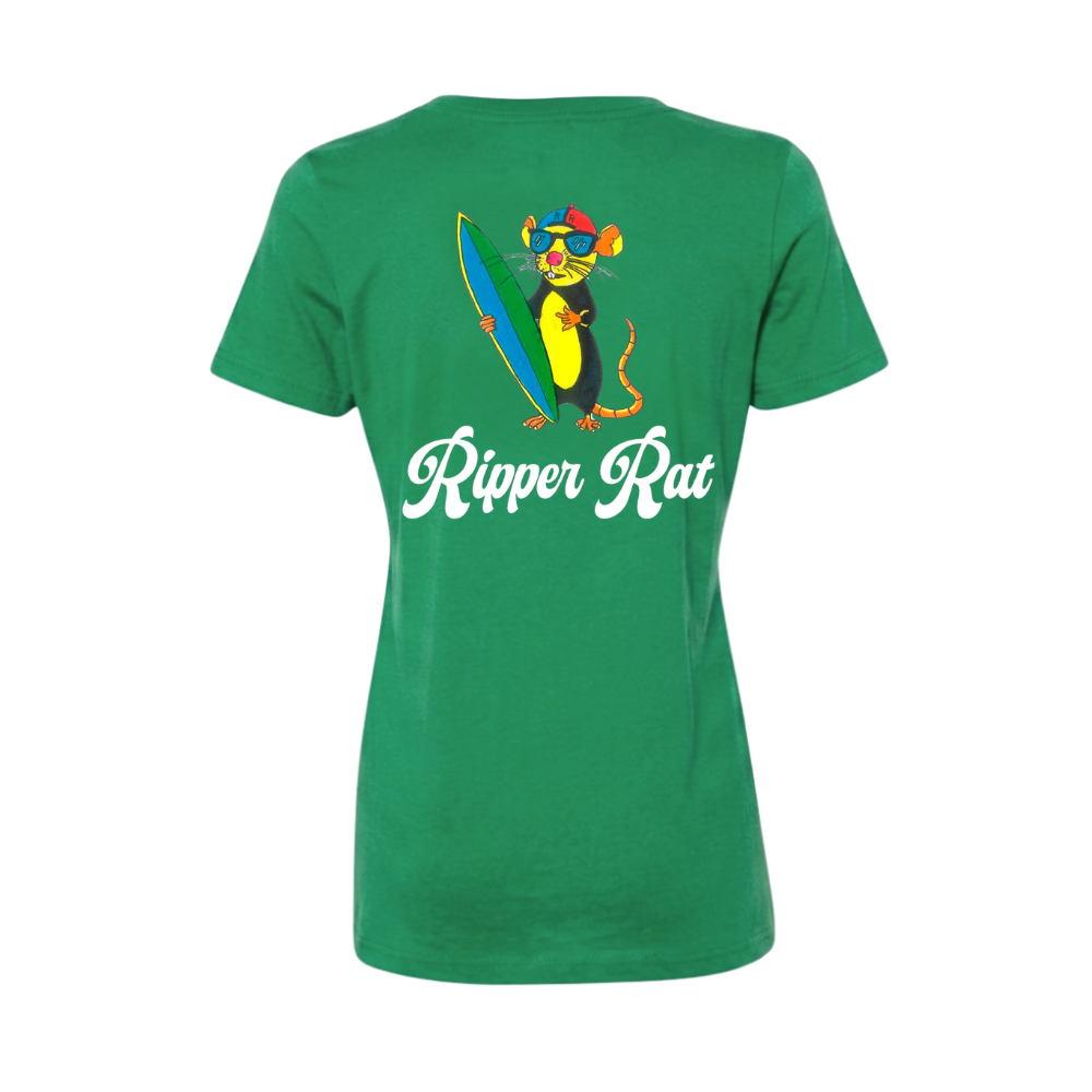 Ripper Rat Surfer Green Tee - Women