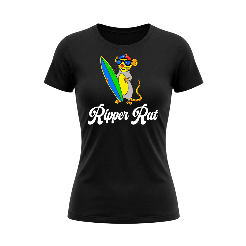 Ripper Rat Surfer Black Tee - Women