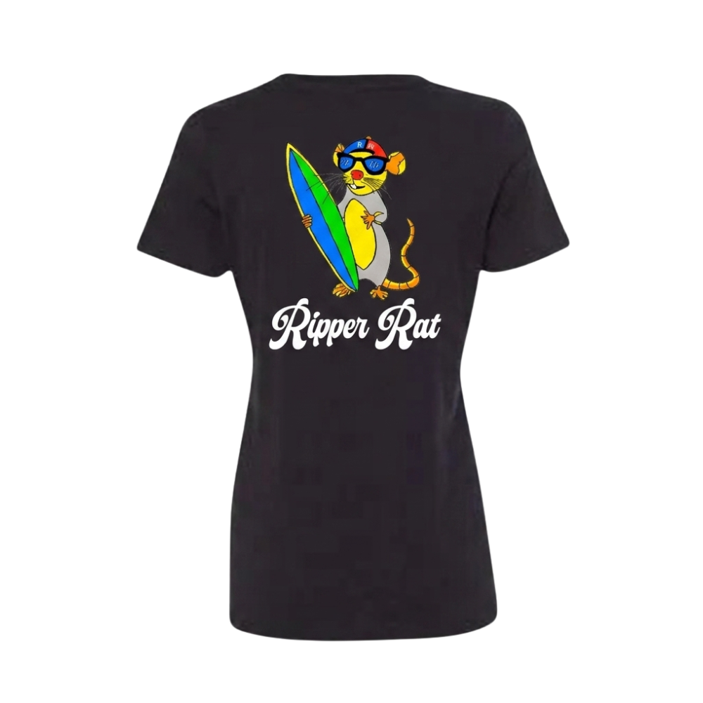 Ripper Rat Surfer Black Tee w/ White Logo - Women