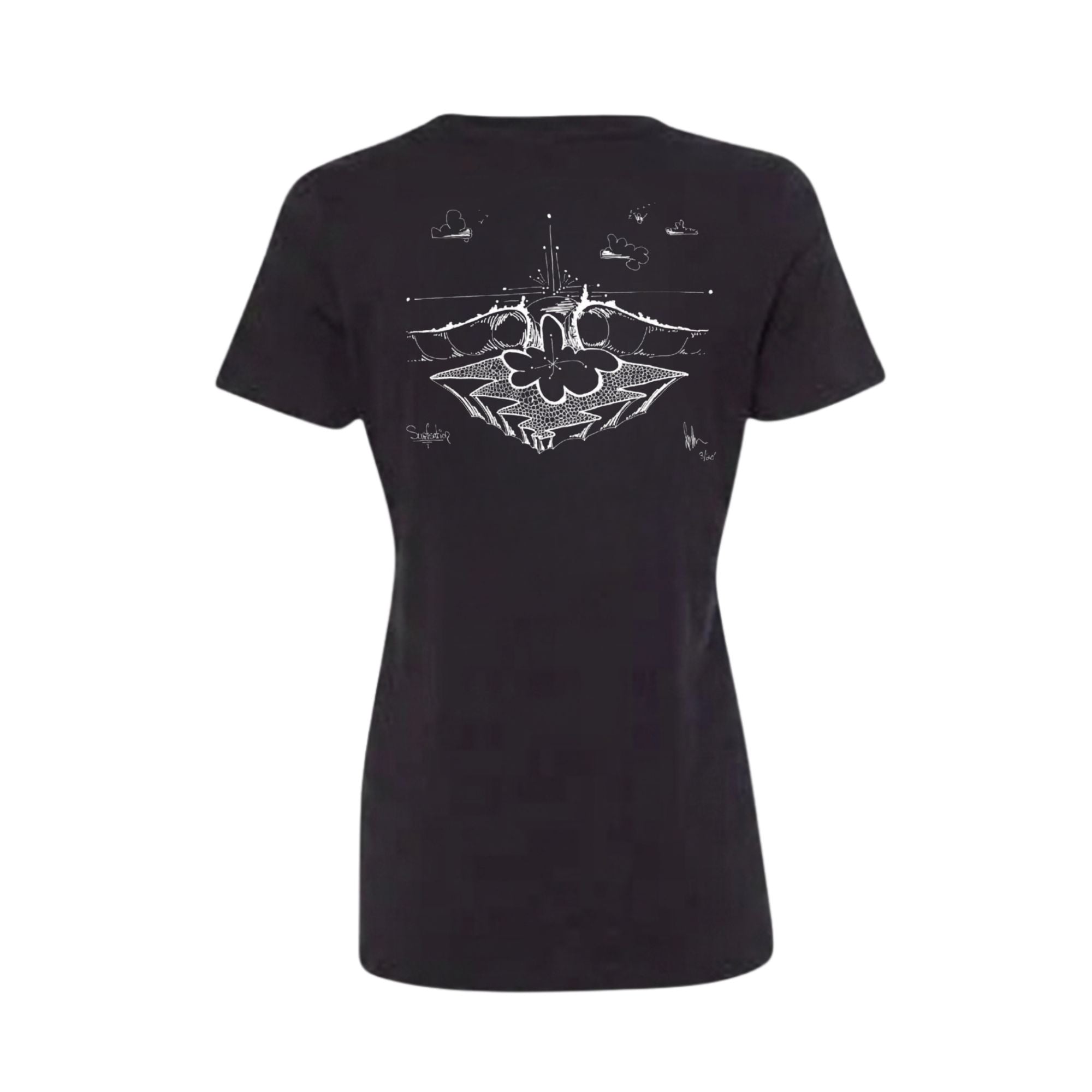 Women Black Summer Wave T-shirt - Grey Logo