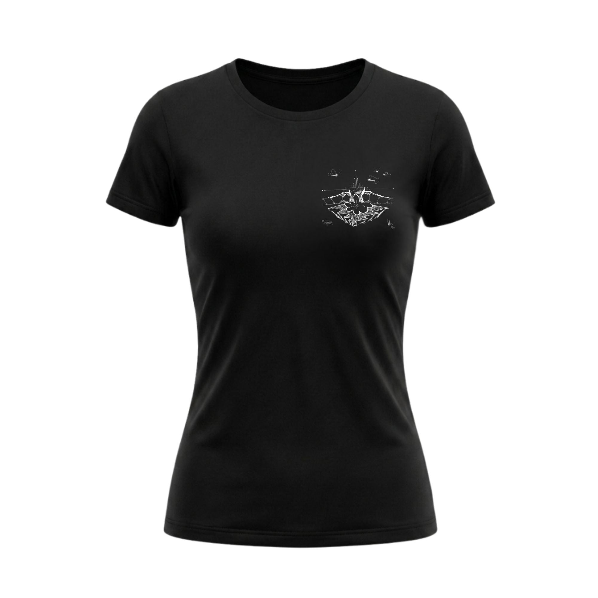 Women Black Summer Wave T-shirt - Grey Logo