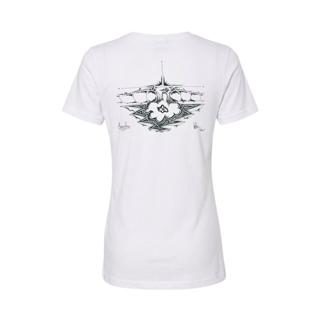 Women White Summer Wave T-shirt - Grey Logo