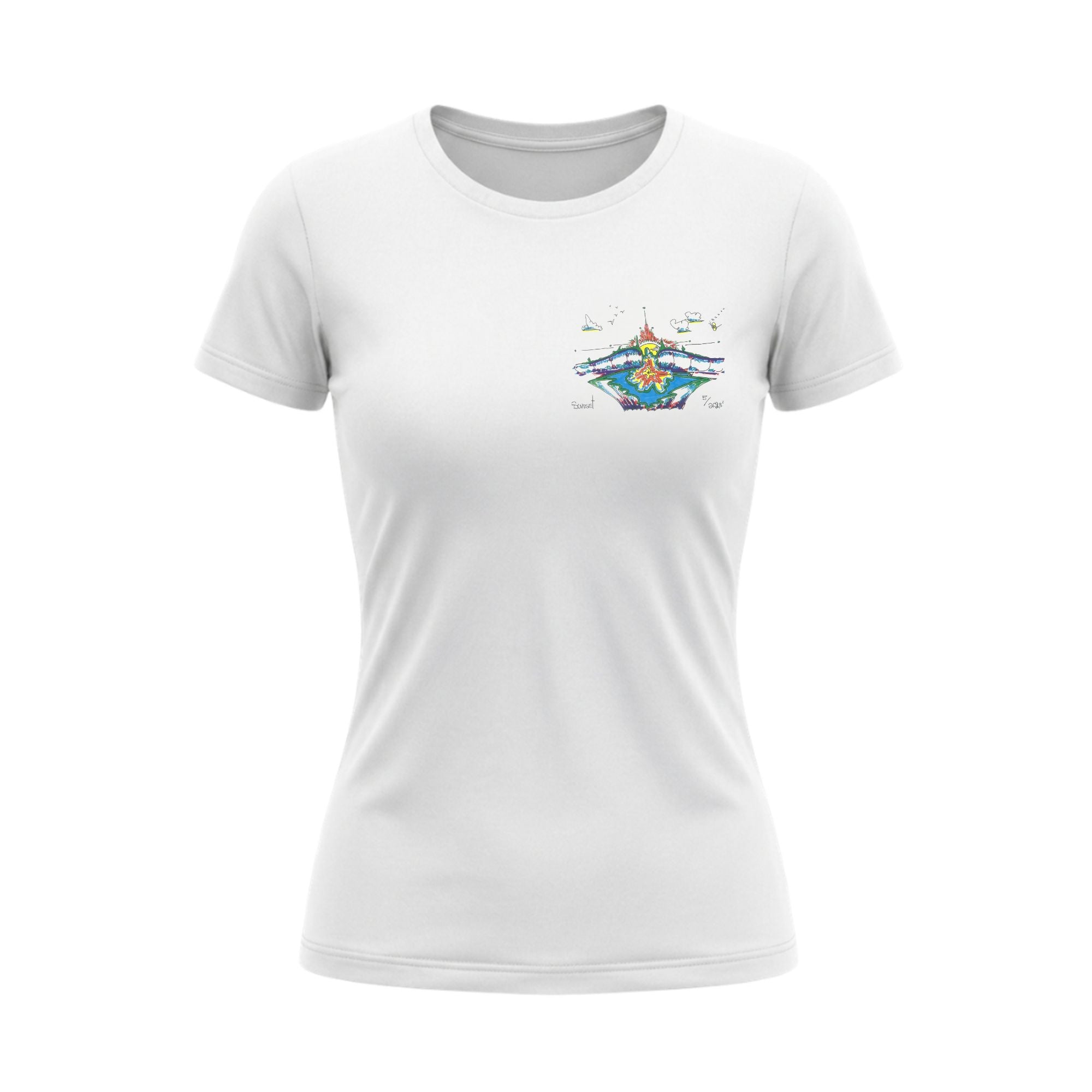 Women White Summer Wave T-shirt - Colored Logo