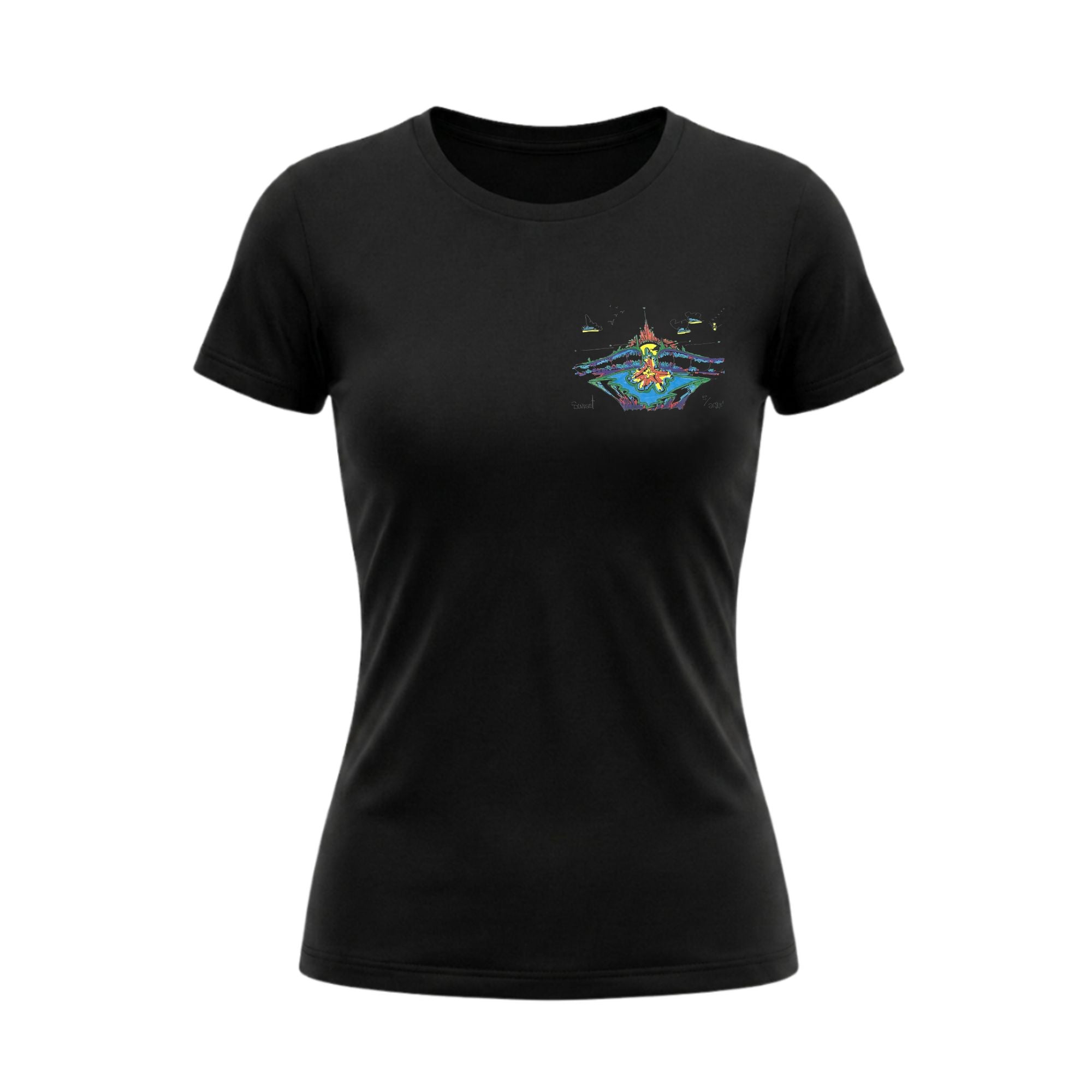 Women Black Summer Wave T-shirt - Colored Logo